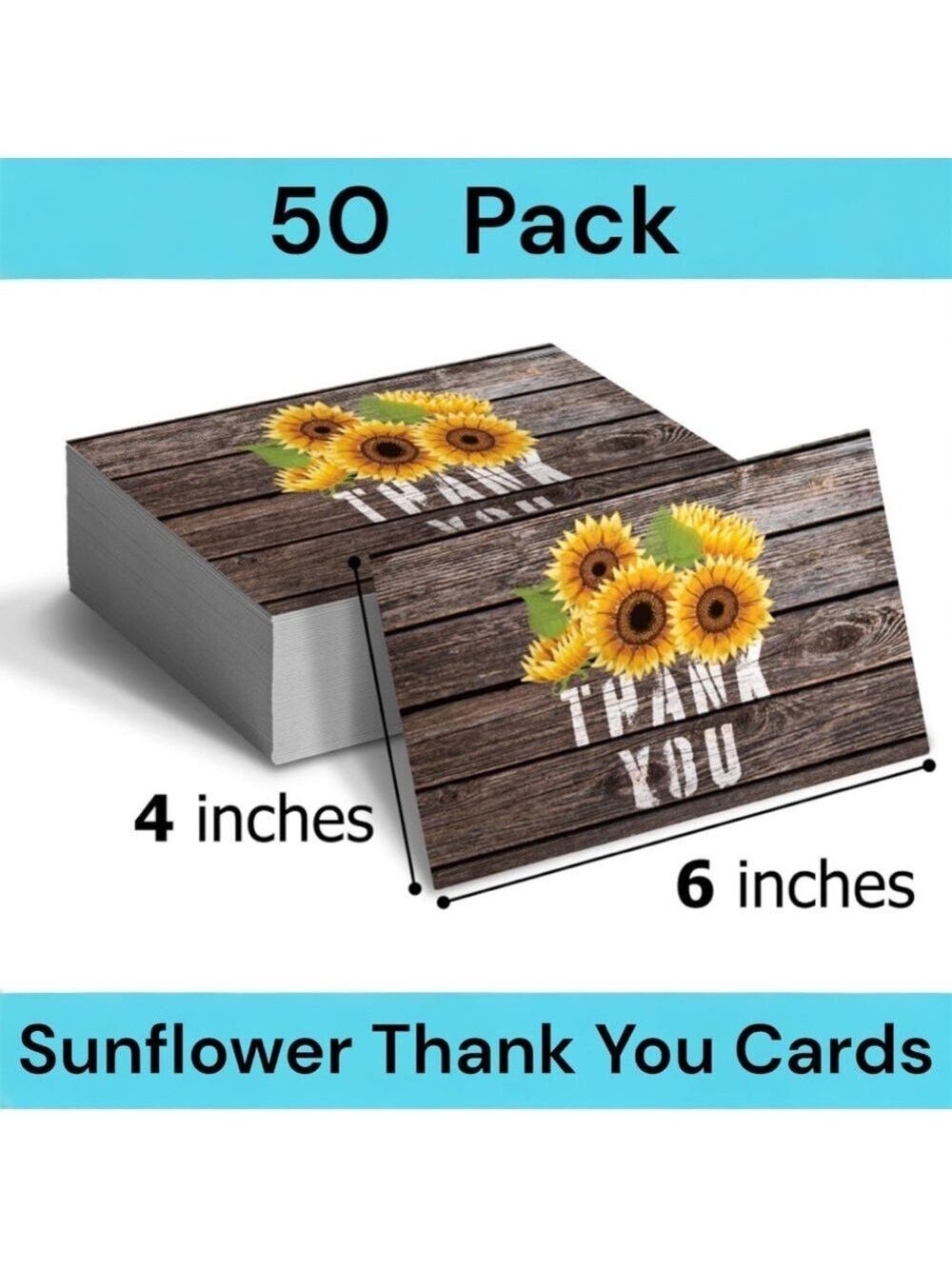 50 Pack 4X6 Sunflower Thank You Cards PRICE IS FIRM